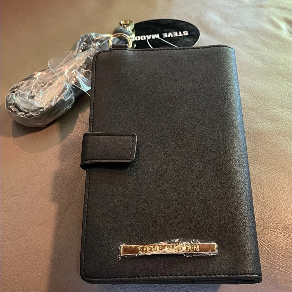 Steve Madden Black Phone Holster with Gold Accents